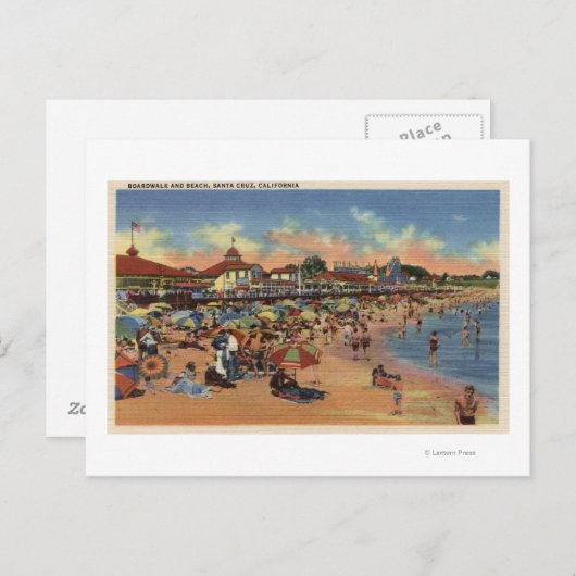 Carte Postale Sunbathers & Swimmers on Boardwalk & Beach (Devant / Derrière)