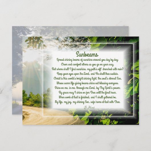 Carte postale "Sunbeams" Christian Poem Holiday (Devant / Derrière)