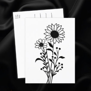 Carte Postale Sunflower Country Floral Penser de vous, Bonjour