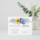 Carte Postale Sunflower Dusty Blue Peony Calendrier Enregistrer  (Debout devant)