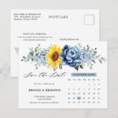 Carte Postale Sunflower Dusty Blue Peony Calendrier Enregistrer  (Devant / Derrière)