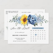 Carte Postale Sunflower Dusty Blue Peony Calendrier Enregistrer (Devant / Derrière)