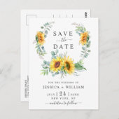 Carte Postale Sunflower Eucalyptus Wreath Wedding Enregistrer la (Devant / Derrière)