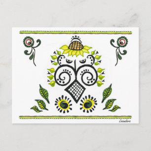 Carte Postale Sunflower Folk Motif par Alexandra Cook
