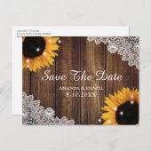 Carte Postale Sunflower Rustic Bois Dentelle Mariage Enregistrer (Devant / Derrière)