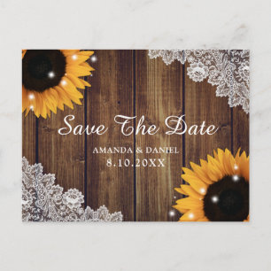 Carte Postale Sunflower Rustic Bois Dentelle Mariage Enregistrer