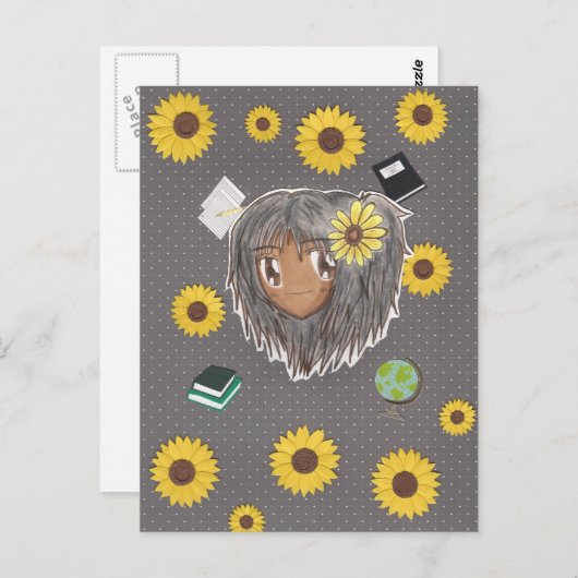 Carte Postale Sunflower Scholar Hinata (chibi avec collage backg (Devant / Derrière)