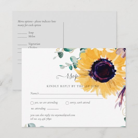 Carte Postale Sunflowers Eucalyptus Mariage de verdure (Devant / Derrière)