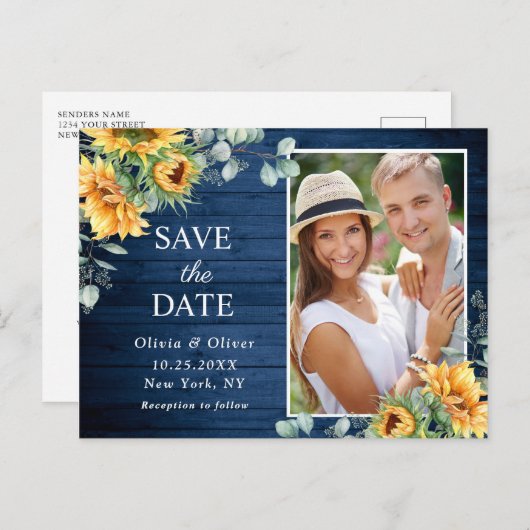 Carte Postale Sunflowers Eucalyptus Mariage rustique Enregistrer (Devant / Derrière)