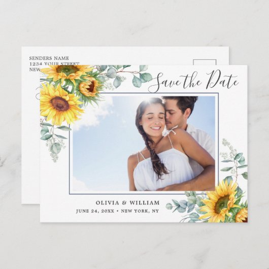 Carte Postale Sunflowers Eucalyptus photo mariage Enregistrer la (Devant / Derrière)