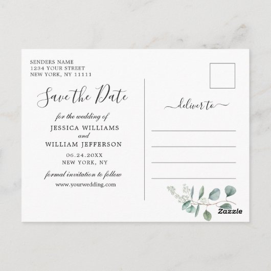 Carte Postale Sunflowers Eucalyptus photo mariage Enregistrer la (Dos)