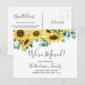 Carte Postale Sunflowers Eucalyptus Rustic Moving Faire-part (Devant / Derrière)