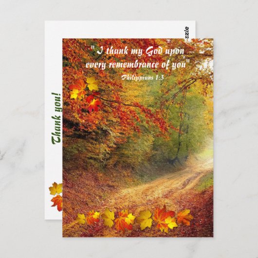 Carte Postale Sunlit Fall Pathway Christian Merci (Devant / Derrière)