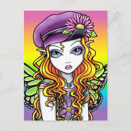 Carte postale "Sunny" Cute Rainbow Butterfly Fairy (Devant)