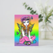 Carte postale "Sunny" Cute Rainbow Butterfly Fairy (Debout devant)