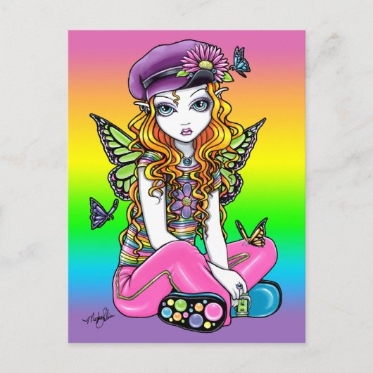 Carte postale "Sunny" Cute Rainbow Butterfly Fairy (Devant)
