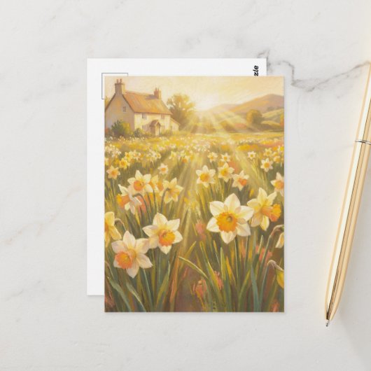 Carte Postale Sunny Daffodils - Pastel Painting Style Art (Devant/Arrière en situation)