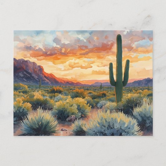 Carte Postale Sunrise du désert du sud-ouest avec Saguaro Cactus (Devant)