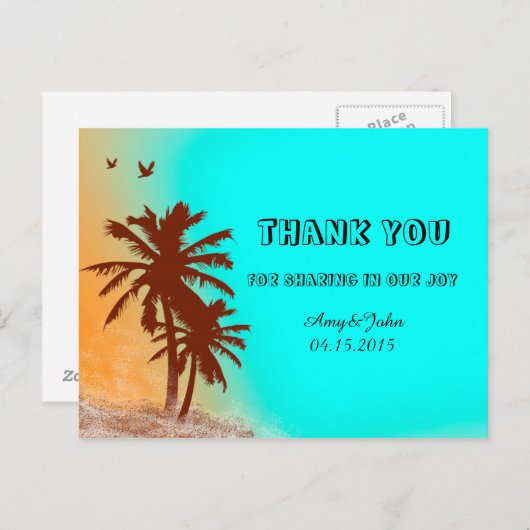 Carte Postale Sunset beach mariage merci notes plage2 (Devant / Derrière)