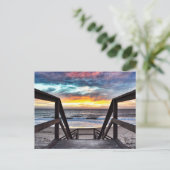 Carte Postale Sunset Beach Vue de Rustic Wood Deck (Debout devant)