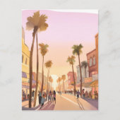 Carte Postale Sunset Coastal Town | Aquarelle côtière des palmie (Devant)