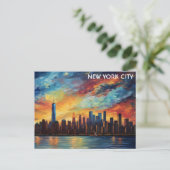 Carte Postale Sunset de l'aquarelle de New York (Debout devant)