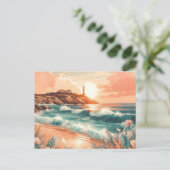 Carte Postale Sunset Lighthouse Ocean Beach Boho Floral (Debout devant)