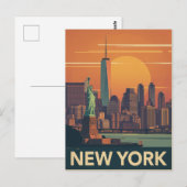 Carte Postale Sunset rétro de New York (Devant / Derrière)