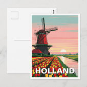 Carte Postale Sunset Windmill Holland Pays-Bas (Devant / Derrière)