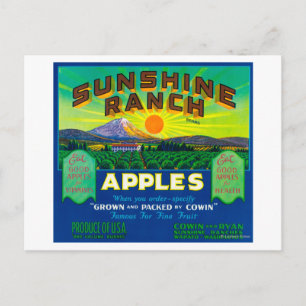 Carte Postale Sunshine Ranch Apple Étiquette - Wapato, WA