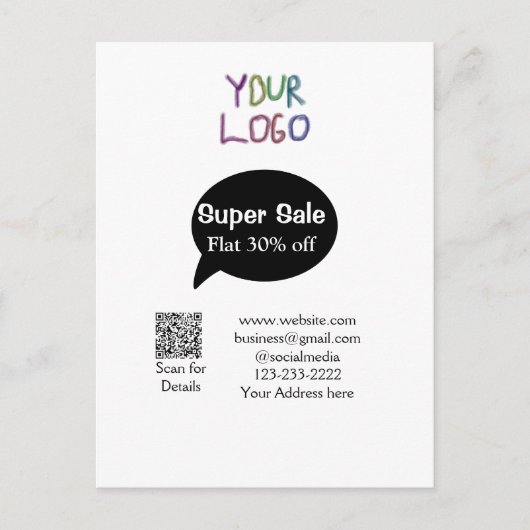 Carte Postale super affaire entreprise remise scan code QR détai (Devant)