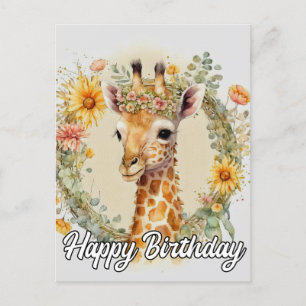 Carte Postale Super Cute Giraffe   Joyeux anniversaire