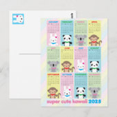 Carte Postale Super Cute Kawaii Animaux 2025 Calendrier (Devant / Derrière)