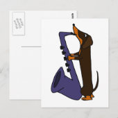 Carte Postale Super Dachshund Chien Jouant Saxophone (Devant / Derrière)