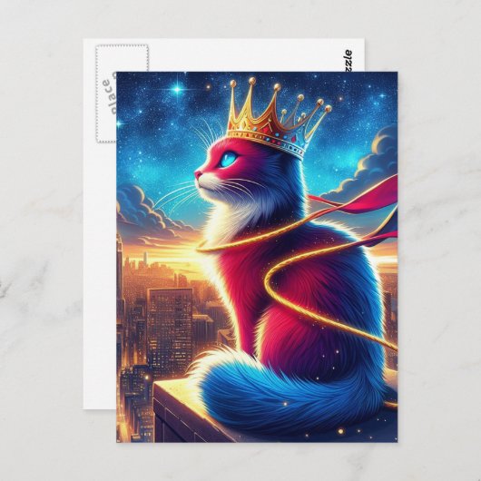 Carte Postale Super Héros Chat dans la nuit (Devant / Derrière)