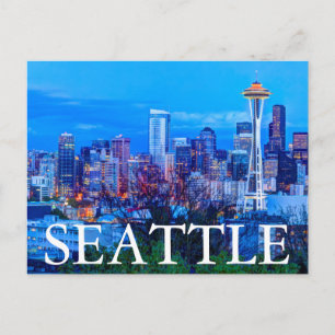 Carte Postale Super Lune se levant près de la skyline de Seattle