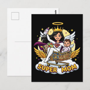 Carte Postale Super Maman Ange Super-héro Dessin Animé