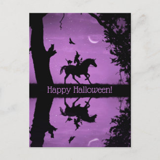Carte Postale Super mignonne Halloween Witch et Unicorn Postc