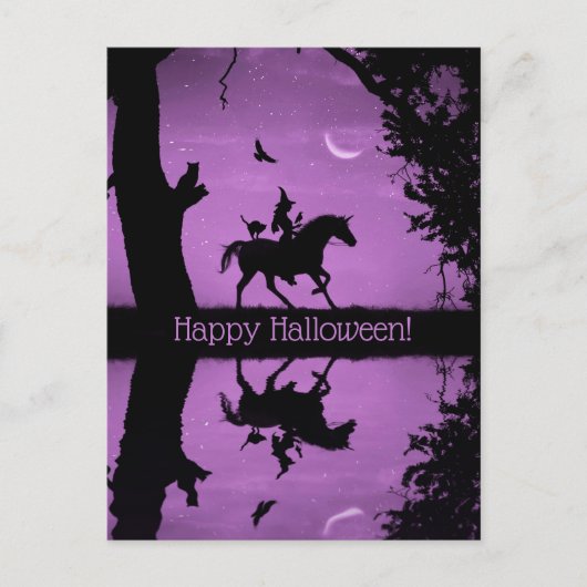 Carte Postale Super mignonne Halloween Witch et Unicorn Postc (Devant)