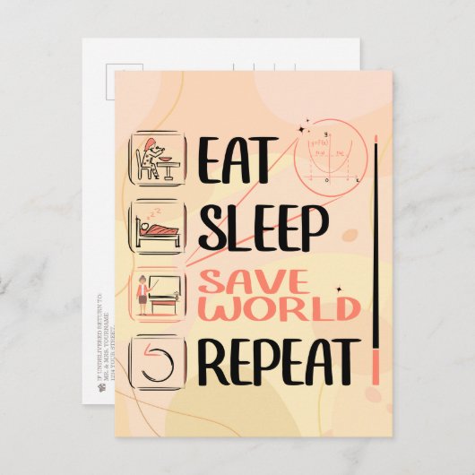 Carte Postale Super professeur de mathématiques sauve le monde. (Devant / Derrière)