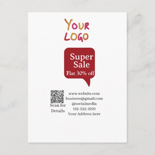 Carte Postale super promotion entreprise réduction scan code QR (Devant)