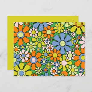 Carte Postale Super Retro Floral Colorful 60s les années 70 Moti