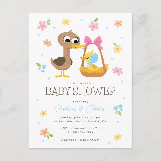 Carte Postale Super simple | 5 Baby shower Garçon Petit Canards (Devant)