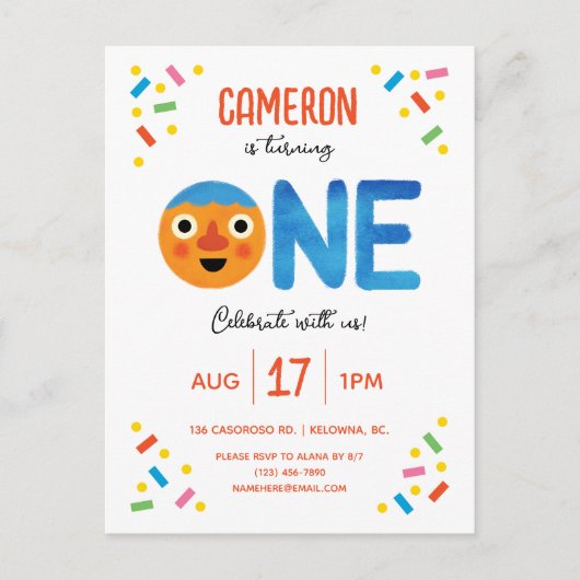 Carte Postale Super Simple Noodle & Pals Confetti 1er anniversai (Devant)