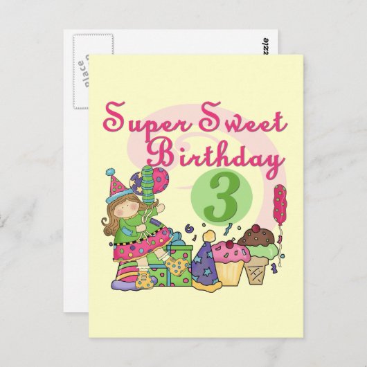 Carte Postale Super Sweet 3ème Anniversaire Tshirts et cadeaux (Devant / Derrière)