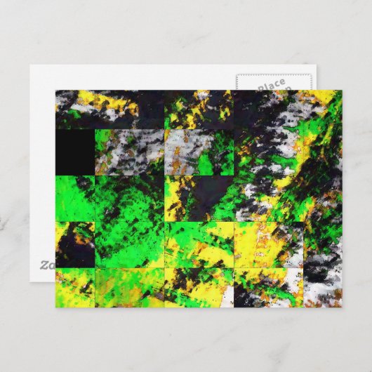 Carte Postale Superbe Artwork Abstrait Jaune Vert (Devant / Derrière)