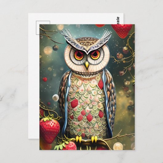 Carte Postale Superbe Chouette d'hiver complexe faite d'Ornat (Devant / Derrière)