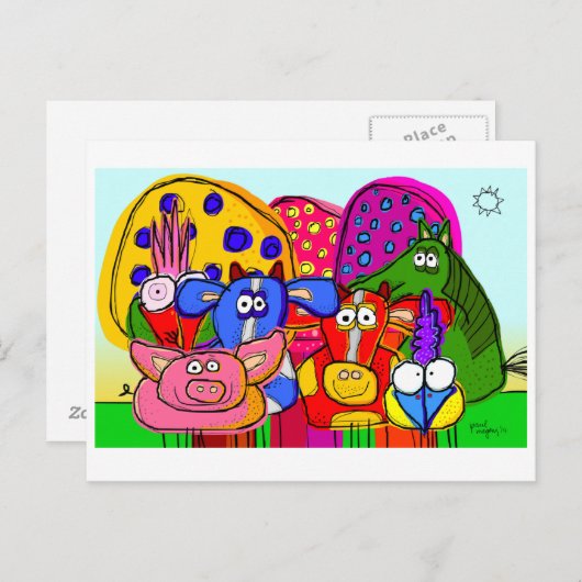 carte postale superbe de "animaux et d'arbres" (Devant / Derrière)