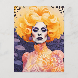 Carte Postale Superbe Drag Queen Cheveux rouges
