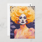 Carte Postale Superbe Drag Queen Cheveux rouges (Devant / Derrière)